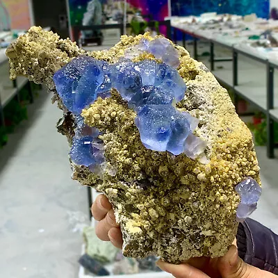 4.7LB Natural Transparent Blue Cubic Fluorite Crystal Cluster Mineral Sample • $1249.50