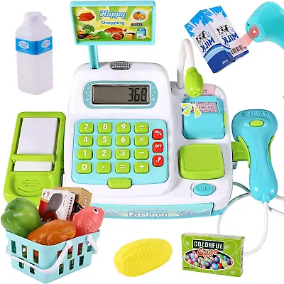 BUYGER Kids Toy Till Cash Register With Scanner Real Calculator With Light And • £23.93