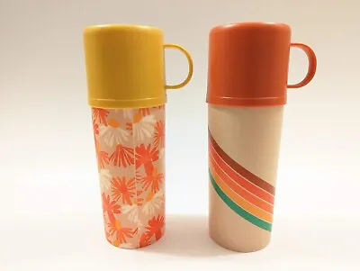 New Plastic Thermos Vintage 1970s 80s Style Rainbow And Flower Designs Avail New • $12.95