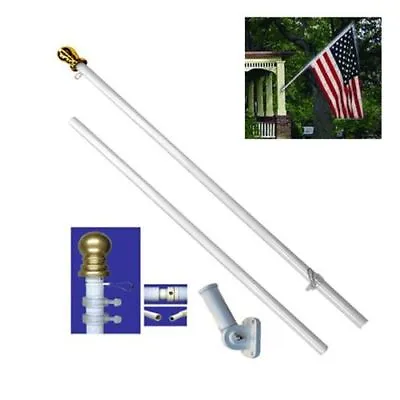 American Flag Pole Kit Wall Mount 6 Ft Spinning 3'x5' US Flag Gold Ball Steel • $33.88