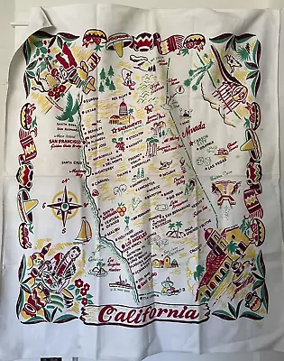 Vintage 1940 50s California Map Souvenir Tablecloth Wall Tapestry Pre-Disneyland • $32.99