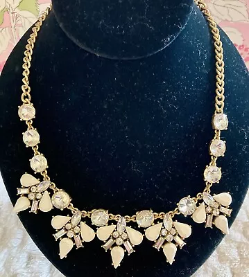 J Crew Cluster Necklace OffWhite W Round Clear Rhinestones 18” AntiqueGoldtone • $10