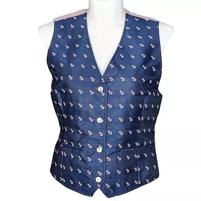 Vintage Waistcoat Vest Nautical Anchors Front Button Preppy Americana 14 • $35