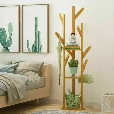 Entryway Coat Hanger Stand Free Standing Bamboo Coat Rack Tree With Solid Base • $35.90