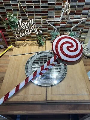 Giant Shimmering Red & White Candy Cane Foam Lollipop Decorations 28 X 9.5 “ M • £16.99