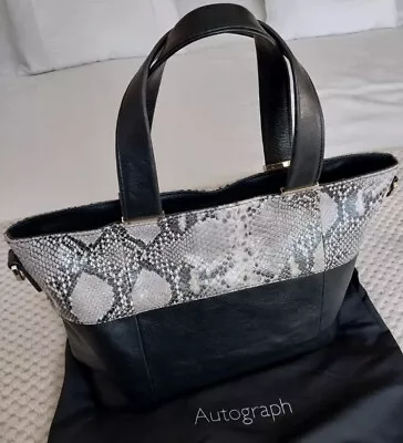 M&S Autograph Black And Snakeskin Leather Tote Bag • £25