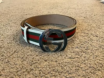 Gucci Vintage Leather Canvas Dress Belt Red & Green • $169