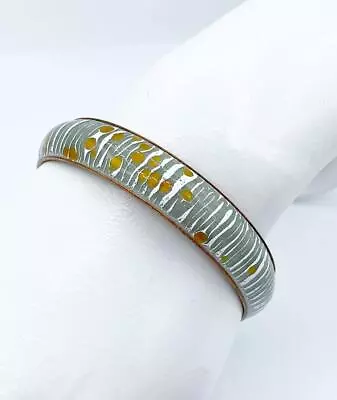 Vintage Matisse Renoir White & Gray W/ Golden Dots Enamel Bangle Bracelet • $35