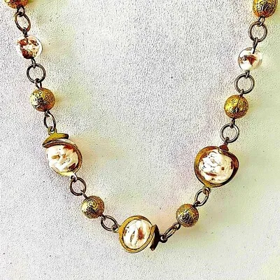 Murano Glow Moon Golden Sun 15 Inch Antique Bead Necklace FREE SHIPPING • $38