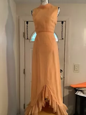 70s Vintage Peach Chiffon Gown Empire Waist Sleeveless NWT • $59.99
