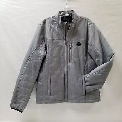 Harley Davidson Men's Size M Grey Zip Up Quilted Puffer Riding Jacket Coat • $28