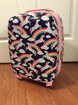 Pottery Barn Kids Mackenzie Rainbown Unicorn Hard Sided Luggage Suitcase • £28.93