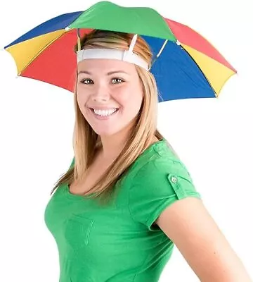 RAINBOW UMBRELLA HAT Rain Novelty Cap Costume Outdoor Camping Beach Fishing • $17.42