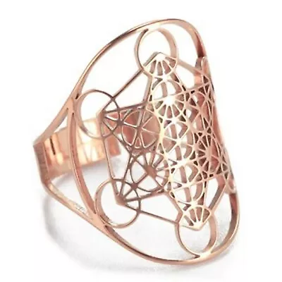 Metatrons Cube Ring Rose Gold Stainless Steel Spiritual Sacred Geometry Band • $12.99