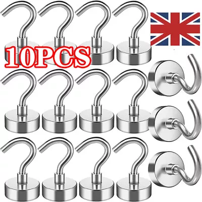10 Pack Heavy Duty Magnetic Hooks Strong Magnet Hanger Hold Neodymium Hook Set • £3.29