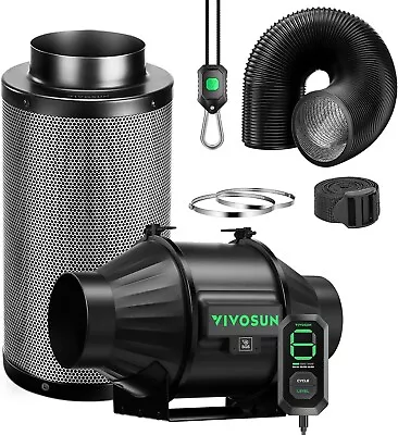 VIVOSUN AeroZesh T4 4'' 210 CFM Inline Duct Fan W/E12Carbon Filter & 8' Ducting • $116.99