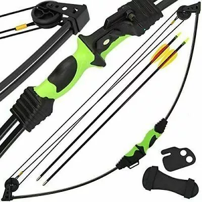 Archery Compound Bow & Arrow Set 12lb Quiver With Finger Wrist Guard Youth • £14.95