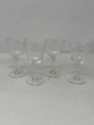 Set Of 4 Vintage Floral Crystal Etched Stemmed Liquor Cordial Sherry Glasses • $24.97