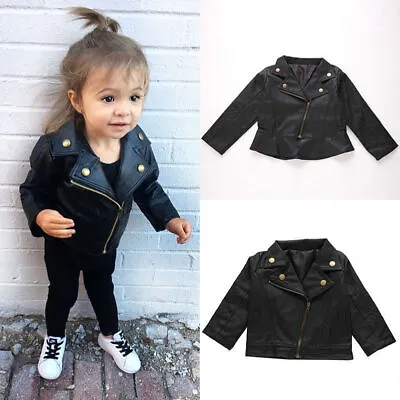 Kid Leather Jacket Cool Baby Boy Girl Motorcycle Biker Coat Outerwear • £17.95