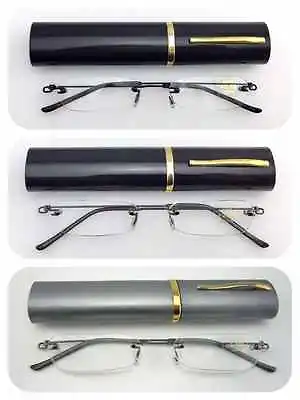 £12.69 • Buy L63 Superb Quality Rimless Reading Glasses Flexible Steel Arms & Aluminum Case