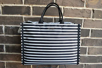 NWT $248 Kate Spade Watch Hill Stripe Large NylonTote Black White Stripe • $279.20