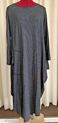 YONG KIM GREY STRIPED  OVERSIZED BALLOON DRESS - Size 14 - VGC • £16.95