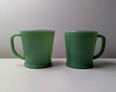 Set Of Two Vintage Fire King Jadeite D Handle Mugs – beautiful Condition • $48