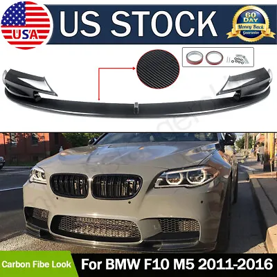 Fits 2011-2016 BMW 5 Series F10 M5 Front Bumper Spoiler Splitter Lip Carbon Look • $157.56