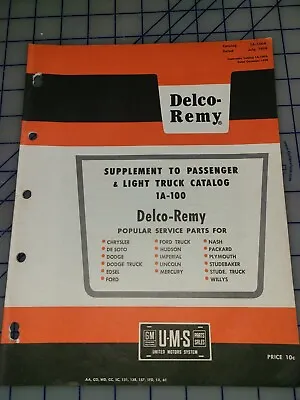 $11.69 • Buy 1959 Delco Remy Parts Supplement Catalog 