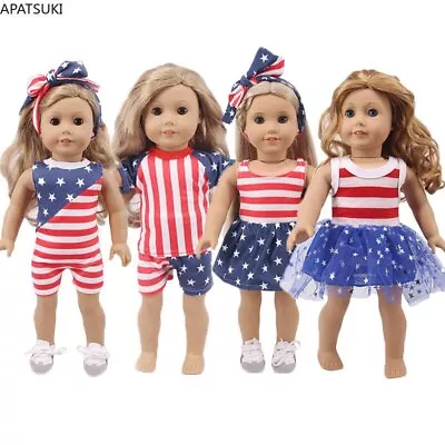 Red Blue Star Flag Clothes Set For 18  American Doll Dress Headband For 1/4 Doll • $10.37