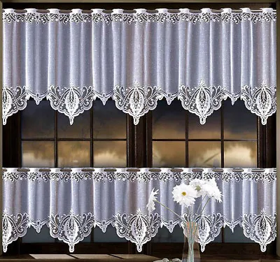 KITCHEN White Lace Cafe Net Curtain Drop 20  28  WIDTH By Metres READY TO HANG • £3.99