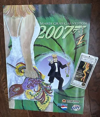 Rare Poster 2007 Mardi Gras Galveston Texas Ticket 007 Look Z Krewe • $125