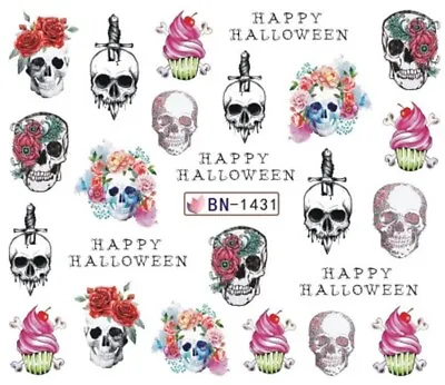£1.85 • Buy Nail Art Stickers Water Decals Transfer Halloween Skulls Daggers Roses (BN1431)
