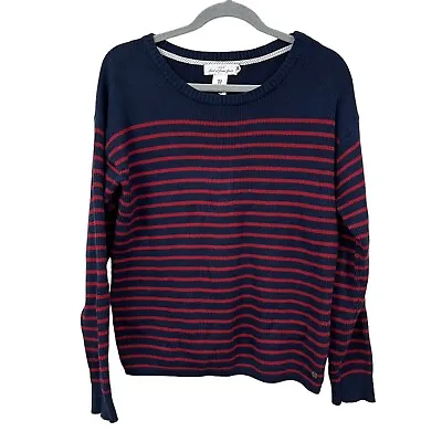 LOGG Label Of Graded Goods Stripe Knit Sweater Women Ribbed Crew Neck Blue Red M • $11.36