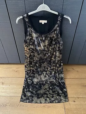 Michael Kors Shift Dress Black Gold Sequin Party Cocktail Sparkles • $31.56