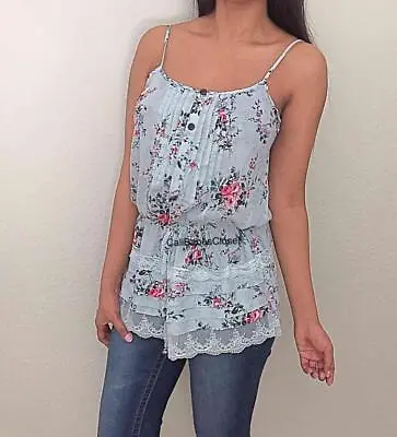 NEW Blue Floral Vintage Lace Time Flattering Blouse Top 513 • $20