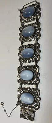 Vintage Danecraft Sterling Silver Blue Art Glass Filigree Bracelet Jewelry • $74.99