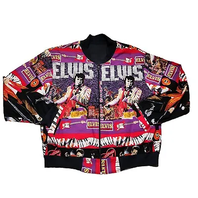 Vintage Elvis Presley Bomber Jacket Adult XL All Over Print AOP Concert Tour • $94.99