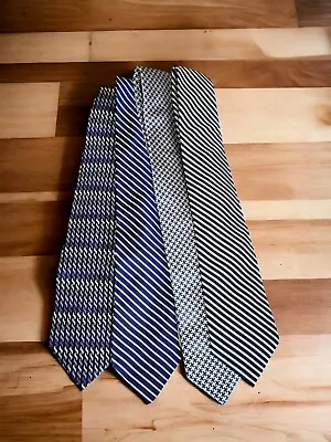 Lot Of Four Mens Silk Neck Ties Various Brands In Hues Of Blue Silver & White  • $20