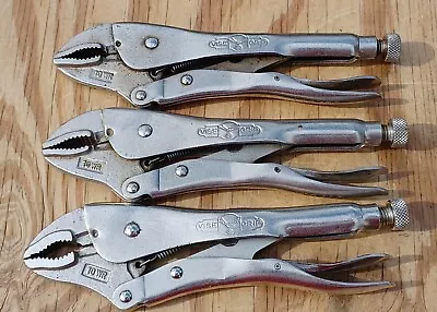 Vintage Lot (3) VISE-GRIP  10WR Curved Jaws Locking Pliers Set W/Wire Cutter USA • $59.99