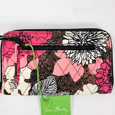 Vera Bradley  Zip-Around Wallet Mocha Rouge NEW NWT 10112-110 Brown Pink Flowers • $27.99