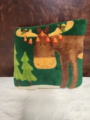 MOOSE Winter Holiday Decor Pillow 12 X 12  Christmas Trees Festive Soft Squishy • $12.95