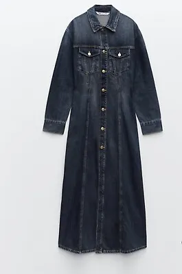 Zara TRF Long Denim Dress  Navy Blue Size S BNWT  • £42.99