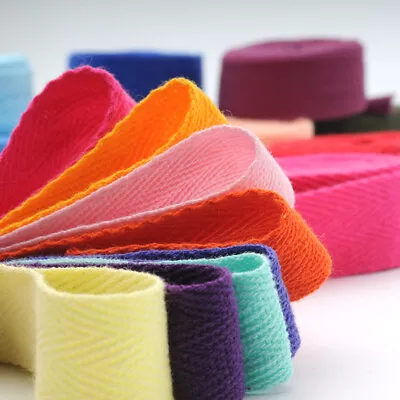 Colour Cotton Twill Tape Herringbone Webbing Apron Ribbon Sew 25mm Wide 1 Inch • £16.19