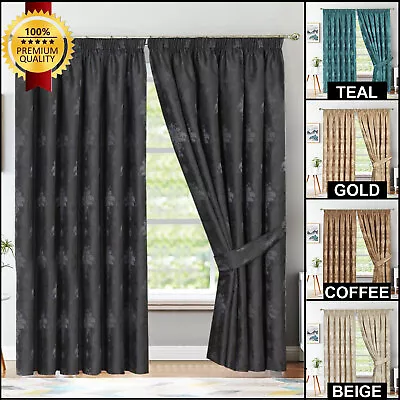 Fully Lined Jacquard Curtains Pencil Pleat Ready Made Luxury Floral Curtains • £64.99