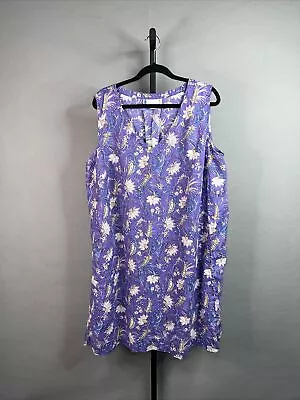 J Jill Linen Dress Womens 2X Purple Floral B Neck Midi Pockets • $39.94