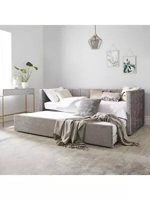 Connie Crushed Velvet Day Bed With Low Level Trundle - Silver • £269.99