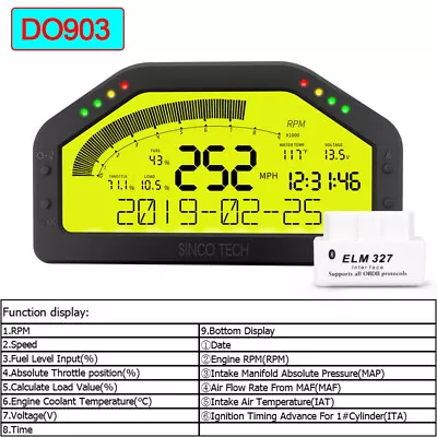 DO903 SINCOTECH Dash Race Display OBDll Bluetooth Dashboard LCD Screen Gauge • $185.08