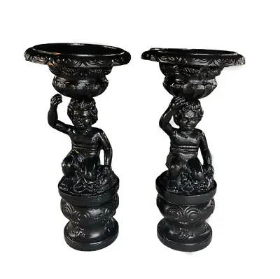 RARE Pair Of Antique Italian Circa 1880s Cast Iron Putti Urns Restored • $6899