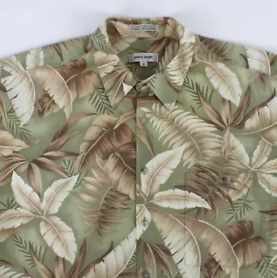 Pierre Cardin Hawaiian Shirt Mens XL Chest 52 In Cotton Palm Leaf Print Green • $14.95